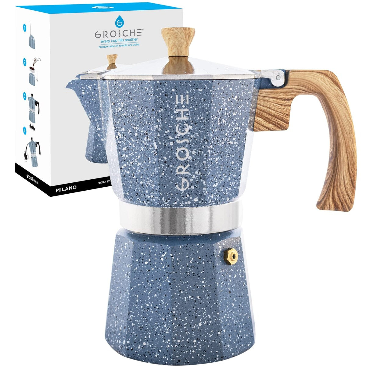 Milano Moka pot, Stovetop Espresso maker, Greca Coffee Maker, Stovetop coffee maker and espresso maker percolator (Grey, 9 cup)