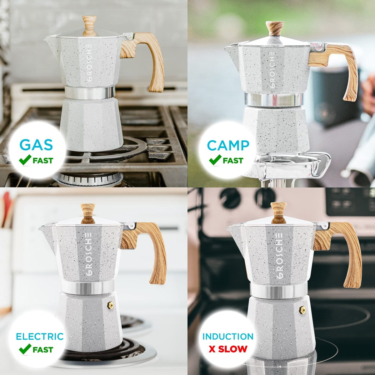 Milano Moka pot, Stovetop Espresso maker, Greca Coffee Maker, Stovetop coffee maker and espresso maker percolator (Grey, 9 cup)