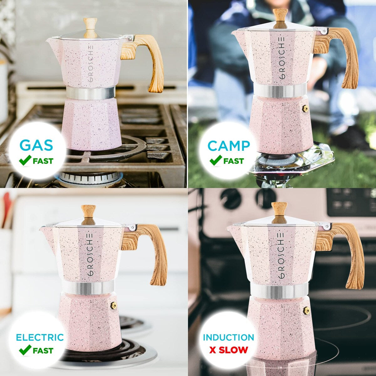 Milano Moka pot, Stovetop Espresso maker, Greca Coffee Maker, Stovetop coffee maker and espresso maker percolator (Grey, 9 cup)