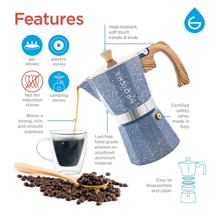 Milano Moka pot, Stovetop Espresso maker, Greca Coffee Maker, Stovetop coffee maker and espresso maker percolator (Grey, 9 cup)