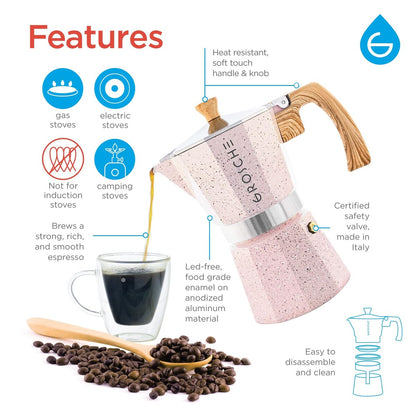 Milano Moka pot, Stovetop Espresso maker, Greca Coffee Maker, Stovetop coffee maker and espresso maker percolator (Grey, 9 cup)