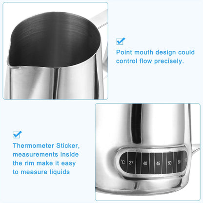 Milk Frothing Pitcher with Integrated Thermometer, with Handle