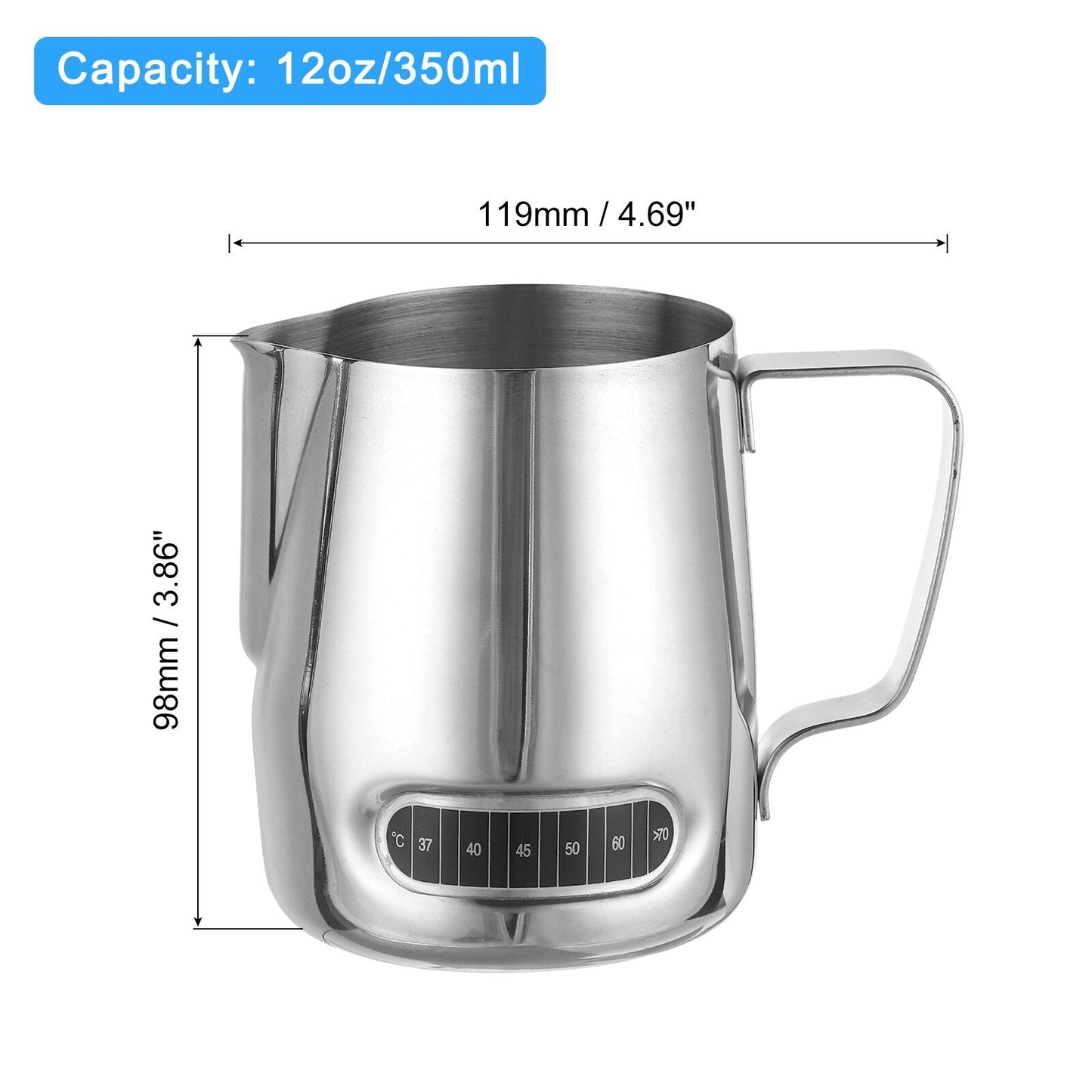 Milk Frothing Pitcher with Integrated Thermometer, with Handle