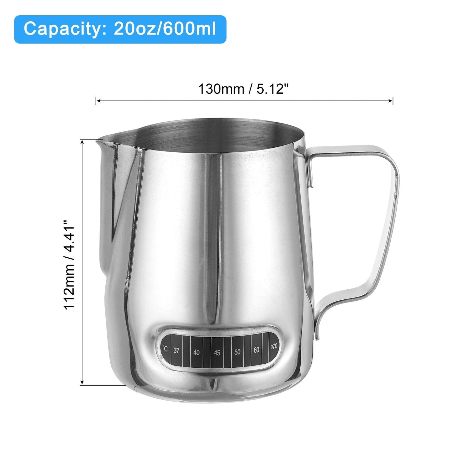Milk Frothing Pitcher with Integrated Thermometer, with Handle