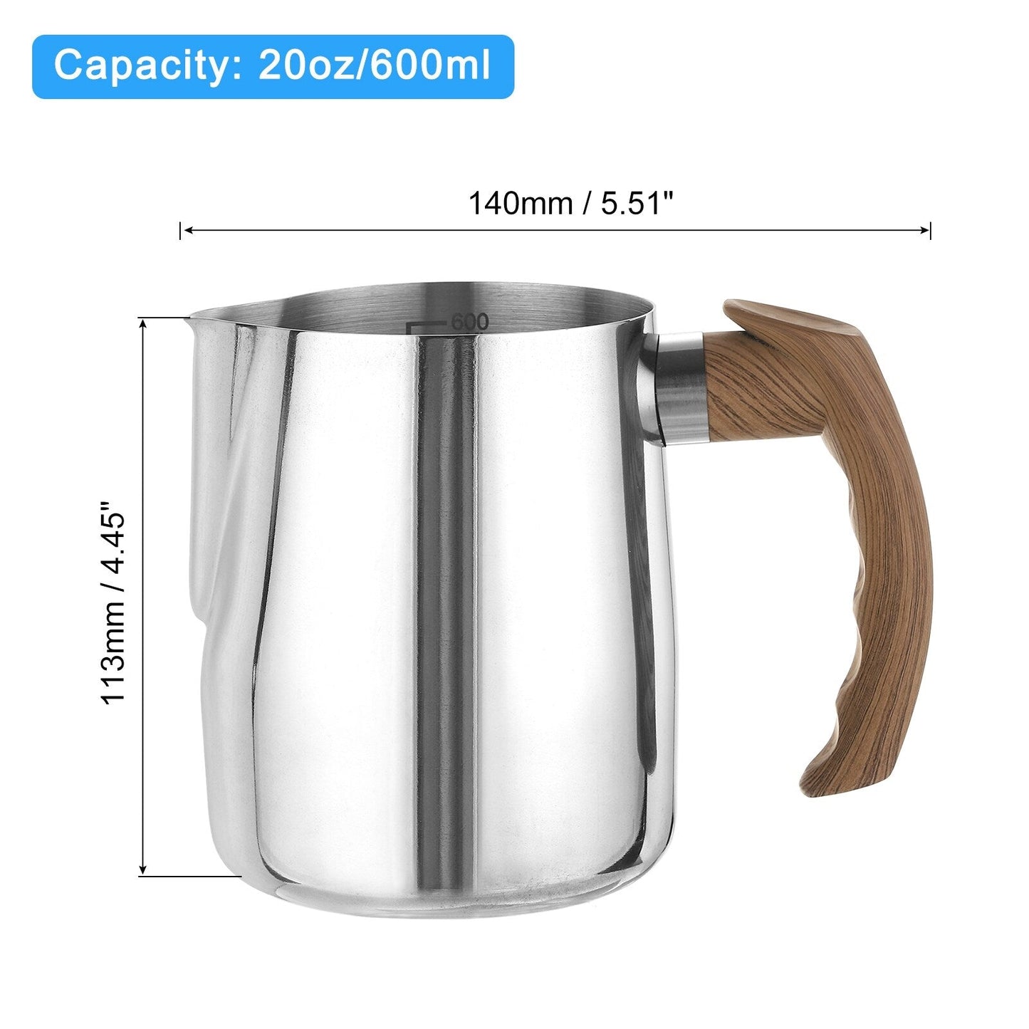 Milk Frothing Pitcher, 20oz/600ml with Handle for Home Cafe