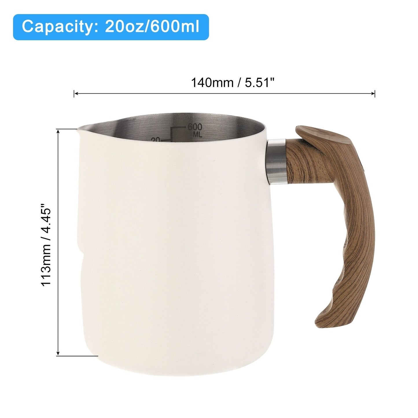 Milk Frothing Pitcher, 20oz/600ml with Handle for Home Cafe