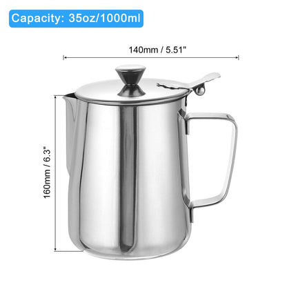 Milk Frothing Pitcher, with Lid and Handle for Home Cafe