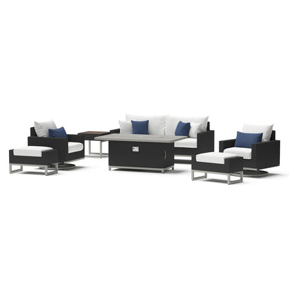 Milo Espresso 7 Piece Sunbrella Outdoor Patio Motion Fire Set