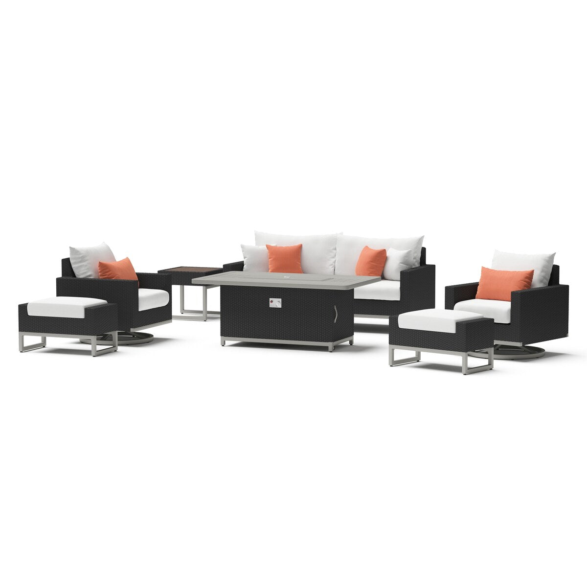 Milo Espresso 7 Piece Sunbrella Outdoor Patio Motion Fire Set