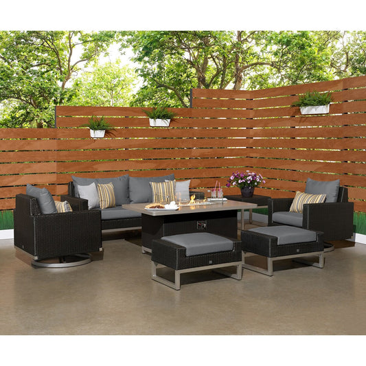 Milo Espresso 7 Piece Sunbrella Outdoor Patio Motion Fire Set