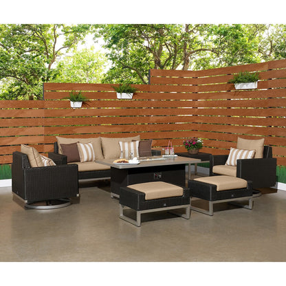 Milo Espresso 7 Piece Sunbrella Outdoor Patio Motion Fire Set