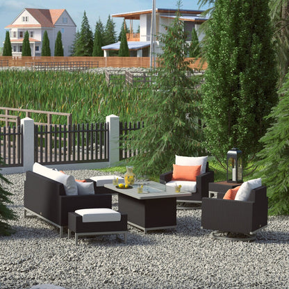 Milo Espresso 7 Piece Sunbrella Outdoor Patio Motion Fire Set