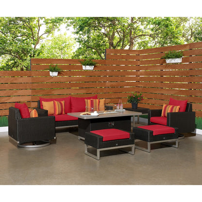 Milo Espresso 7 Piece Sunbrella Outdoor Patio Motion Fire Set