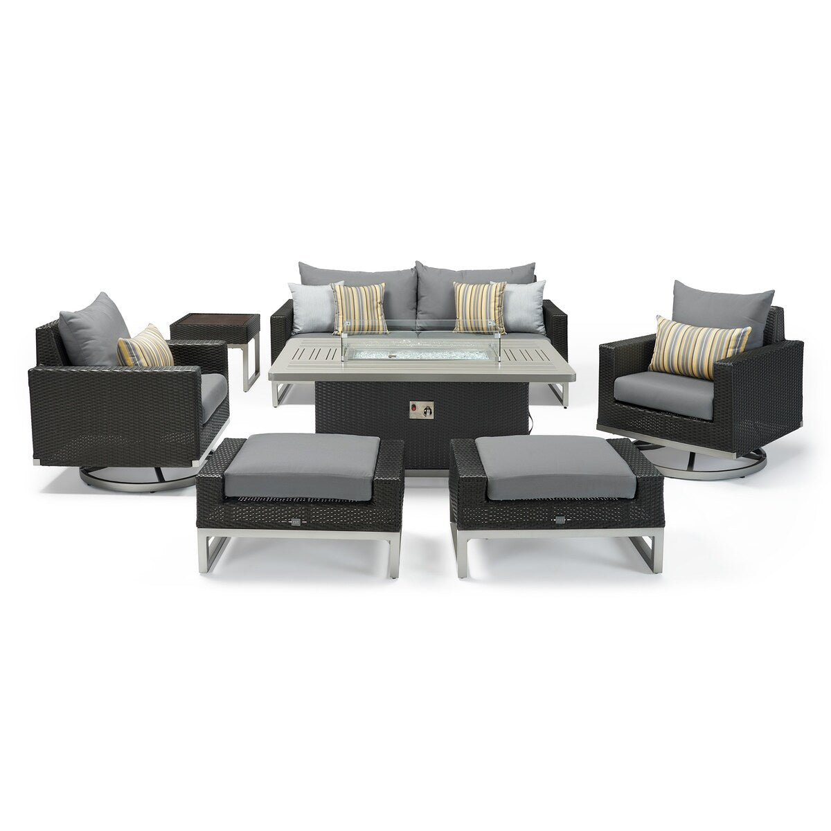 Milo Espresso 7 Piece Sunbrella Outdoor Patio Motion Fire Set