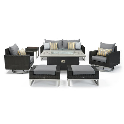 Milo Espresso 7 Piece Sunbrella Outdoor Patio Motion Fire Set