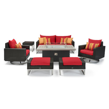 Milo Espresso 7 Piece Sunbrella Outdoor Patio Motion Fire Set