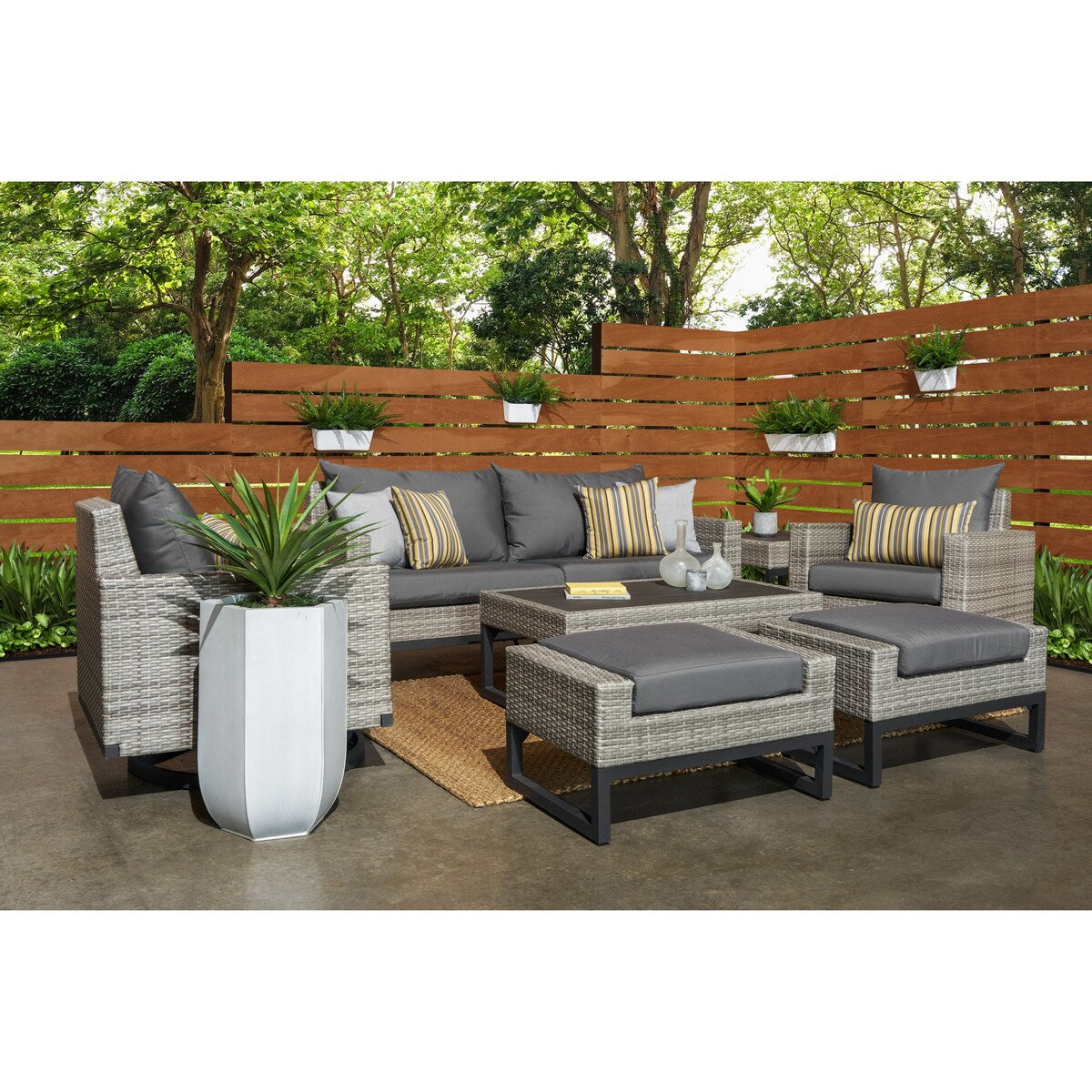 Milo Gray 7 Piece Sunbrella Outdoor Patio Motion Deep Seating Set