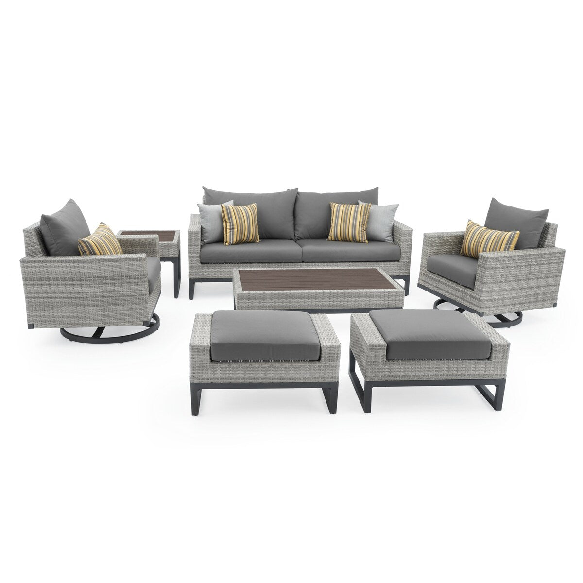 Milo Gray 7 Piece Sunbrella Outdoor Patio Motion Deep Seating Set