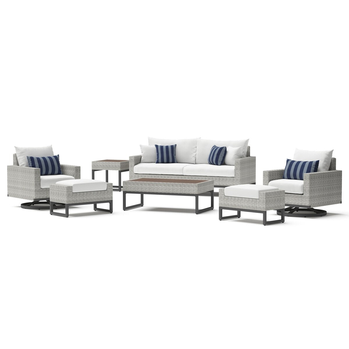 Milo Gray 7 Piece Sunbrella Outdoor Patio Motion Deep Seating Set