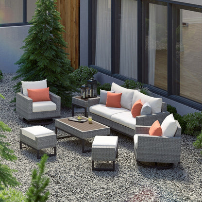 Milo Gray 7 Piece Sunbrella Outdoor Patio Motion Deep Seating Set