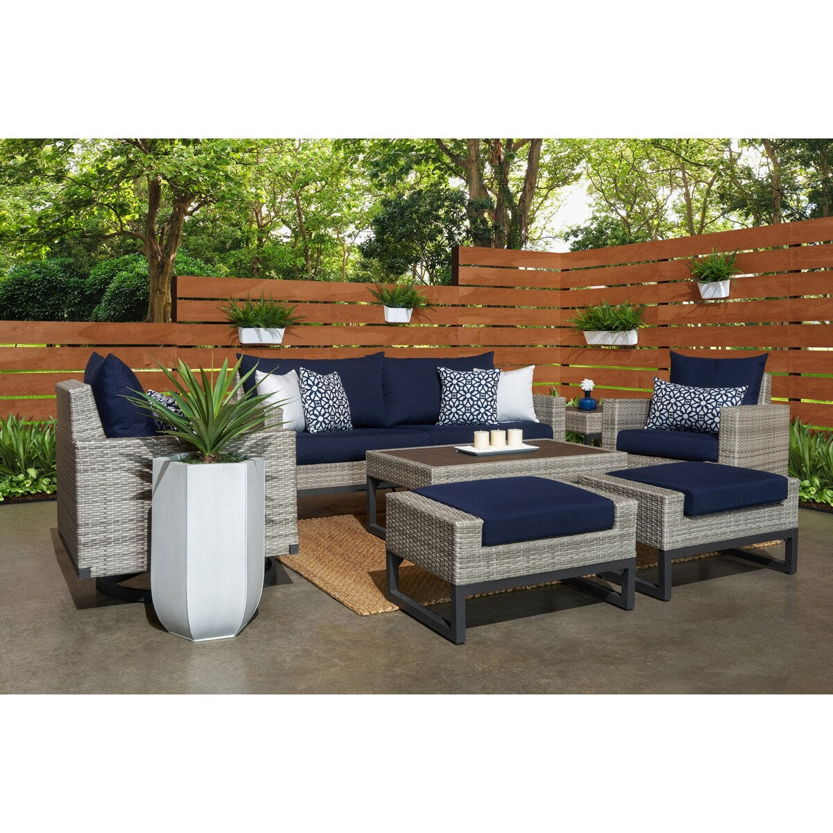 Milo Gray 7 Piece Sunbrella Outdoor Patio Motion Deep Seating Set