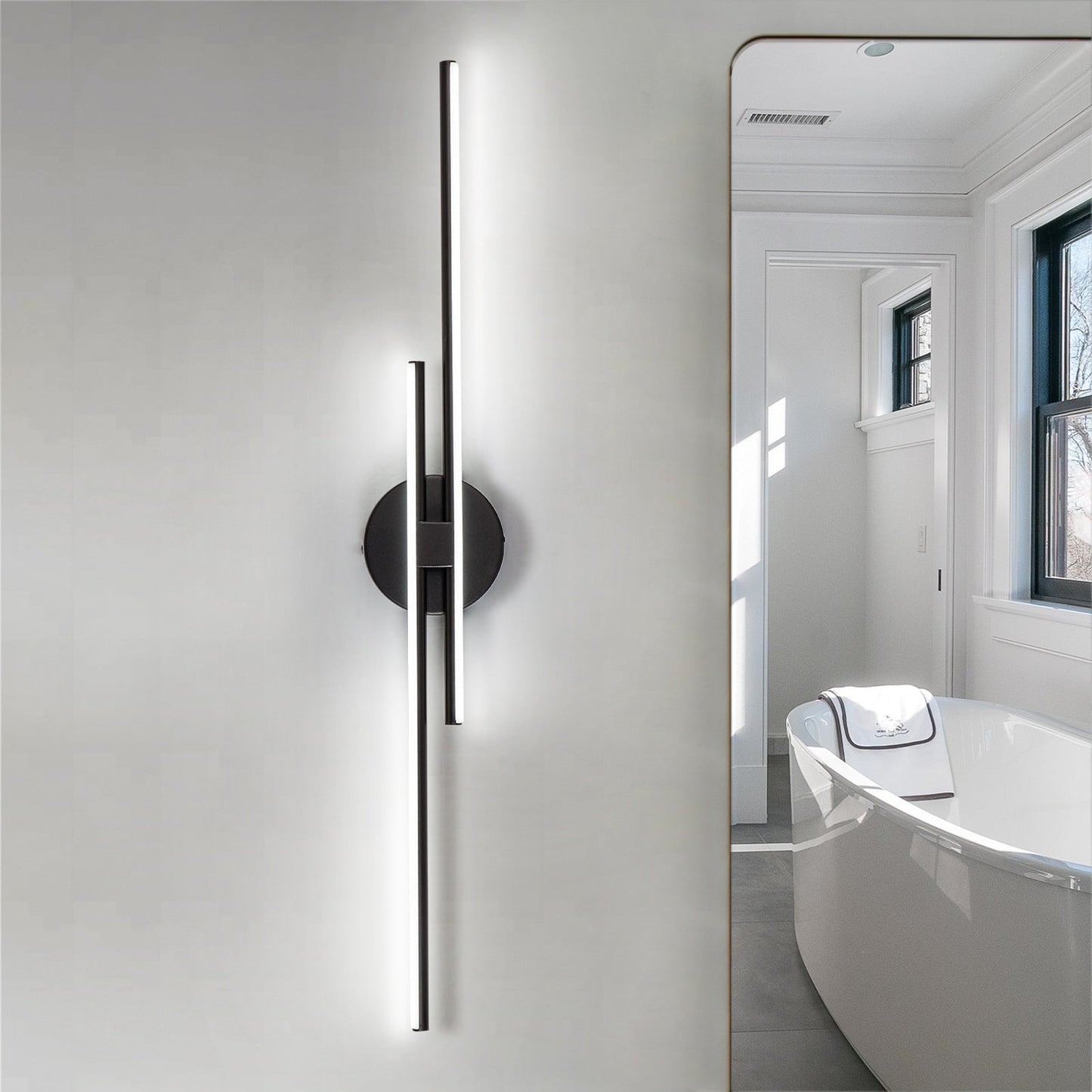 Minimalist 2-Light Dimmable LED Vanity Light Linear Metal Wall Sconce
