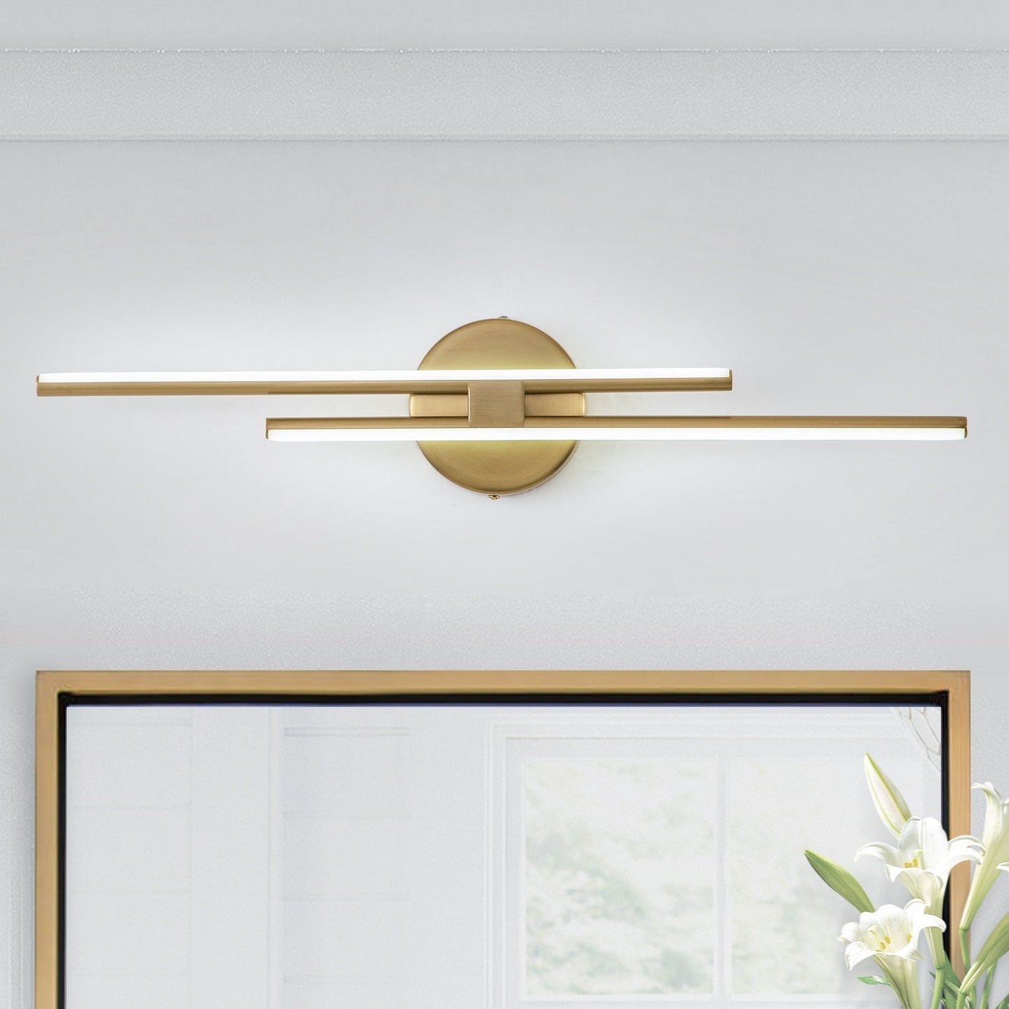 Minimalist 2-Light Dimmable LED Vanity Light Linear Metal Wall Sconce