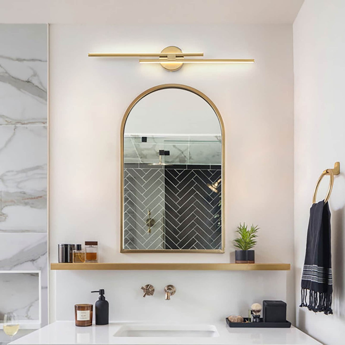 Minimalist 2-Light Dimmable LED Vanity Light Linear Metal Wall Sconce