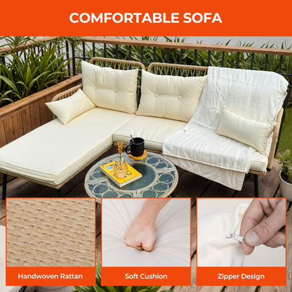Moasis 3-piece Wicker Patio Furniture Set Rattan Sectional L-Shaped Sofa Detachable with Cushions - 70.5L x 48.4W x 32.7H