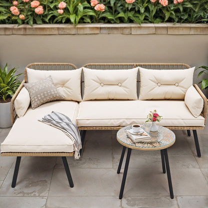 Moasis 3-piece Wicker Patio Furniture Set Rattan Sectional L-Shaped Sofa Detachable with Cushions - 70.5L x 48.4W x 32.7H