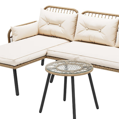 Moasis 3-piece Wicker Patio Furniture Set Rattan Sectional L-Shaped Sofa Detachable with Cushions - 70.5L x 48.4W x 32.7H