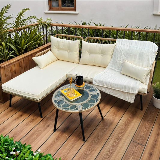 Moasis 3-piece Wicker Patio Furniture Set Rattan Sectional L-Shaped Sofa Detachable with Cushions - 70.5L x 48.4W x 32.7H