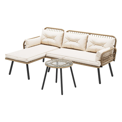 Moasis 3-piece Wicker Patio Furniture Set Rattan Sectional L-Shaped Sofa Detachable with Cushions - 70.5L x 48.4W x 32.7H