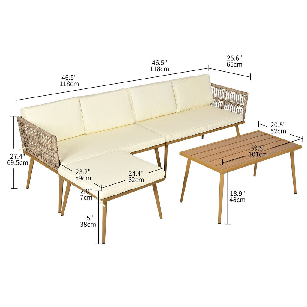 Moasis 4 Pieces Patio Conversation Set Sectional L-Shaped Sofa with Cushions and Side Table