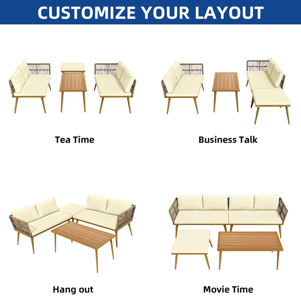 Moasis 4 Pieces Patio Conversation Set Sectional L-Shaped Sofa with Cushions and Side Table