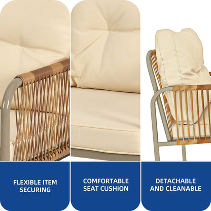 Moasis 4 Pieces Rattan Patio Furniture Wicker Conversation Set with Beige Cushion & Coffee Table