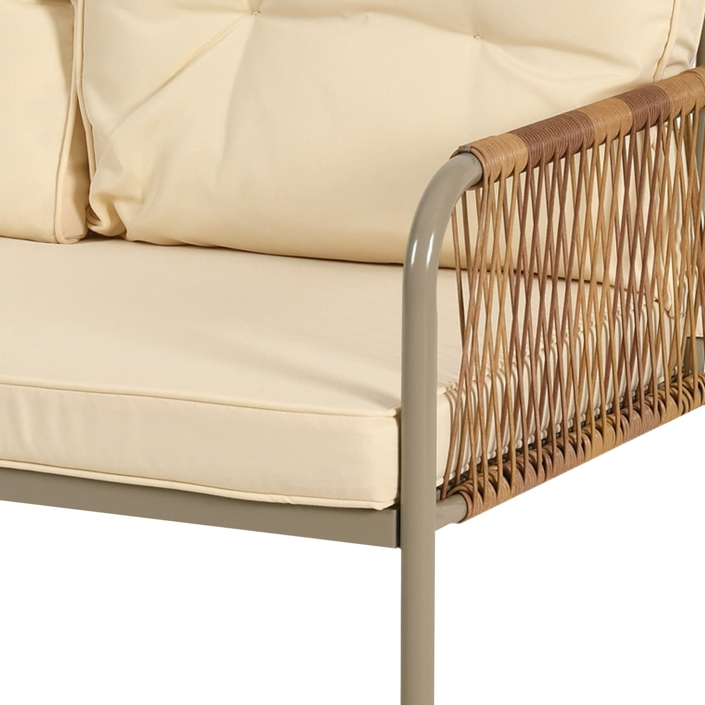 Moasis 4 Pieces Rattan Patio Furniture Wicker Conversation Set with Beige Cushion & Coffee Table