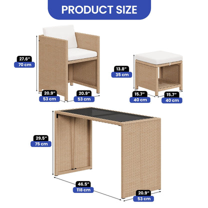 Moasis 5-Piece Outdoor Furniture Wicker Bar Set - 5PCS