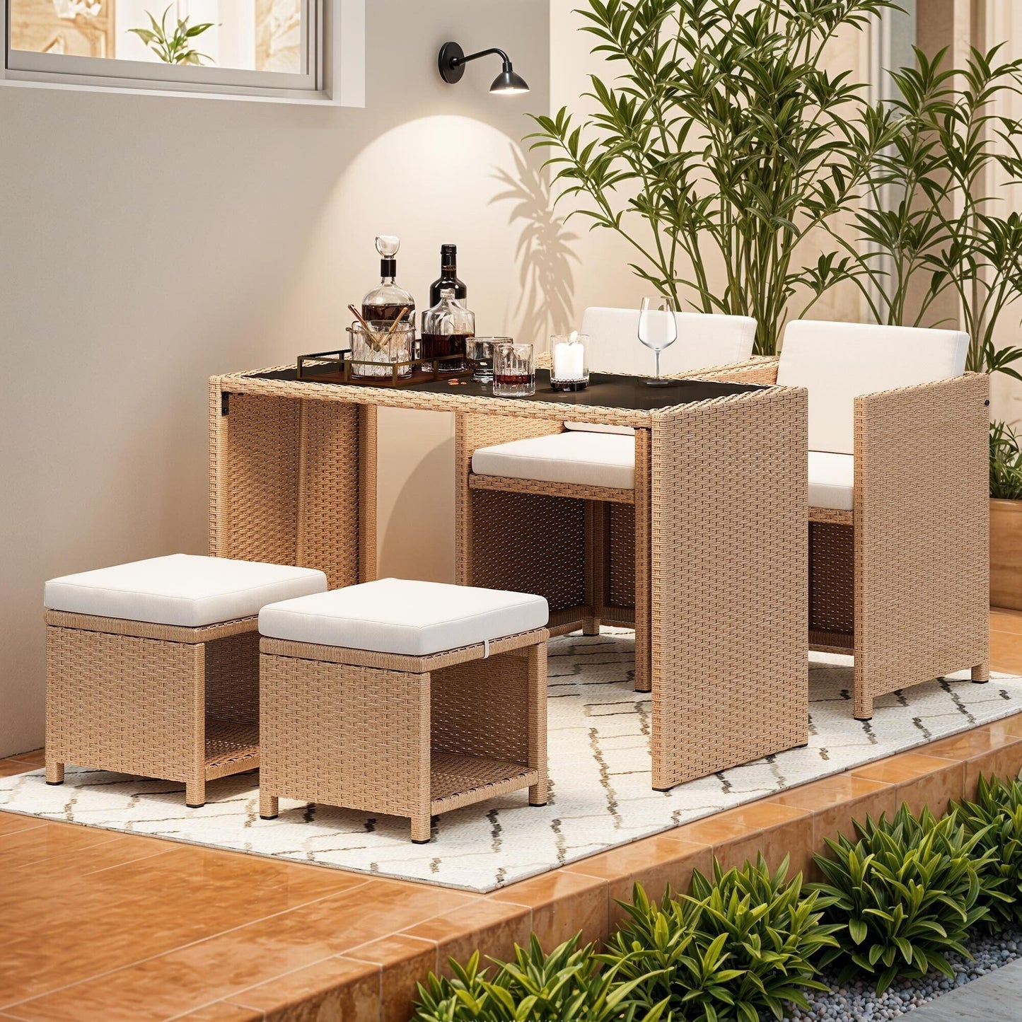 Moasis 5-Piece Outdoor Furniture Wicker Bar Set - 5PCS