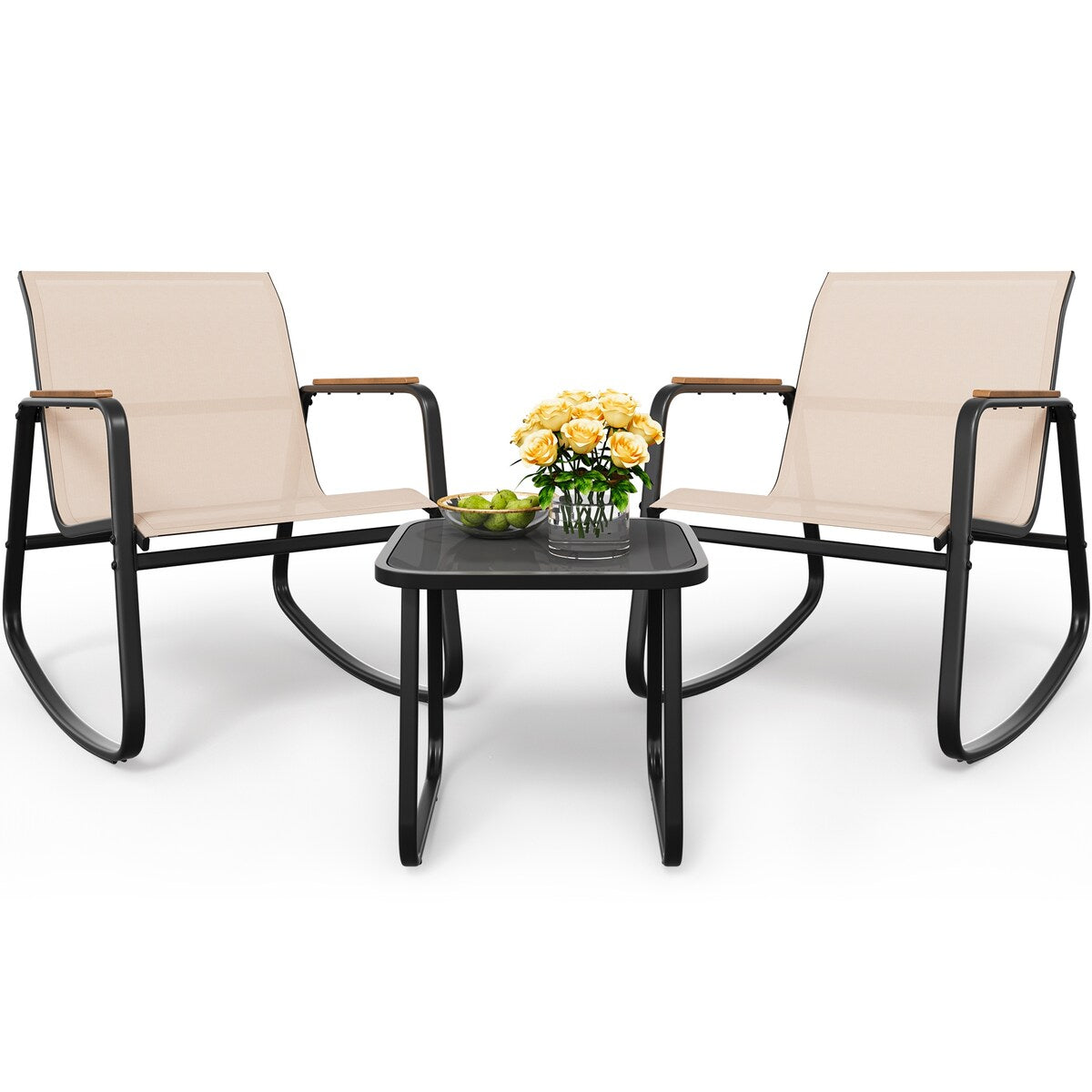 Moasis 3-piece Outdoor Rocking Chair Chat Set with Side Table