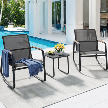 Moasis 3-piece Outdoor Rocking Chair Chat Set with Side Table