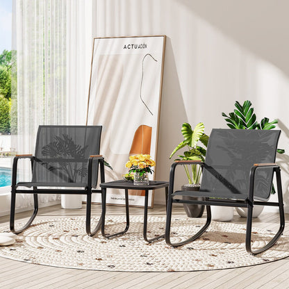 Moasis 3-piece Outdoor Rocking Chair Chat Set with Side Table