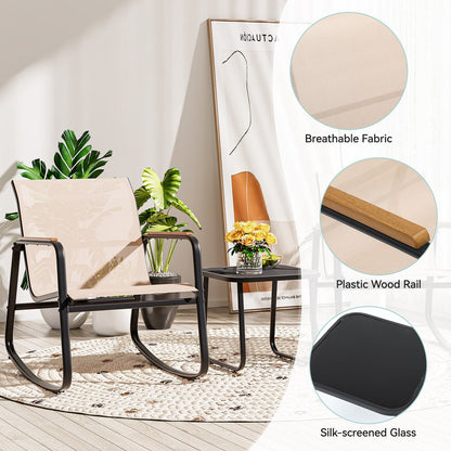 Moasis 3-piece Outdoor Rocking Chair Chat Set with Side Table