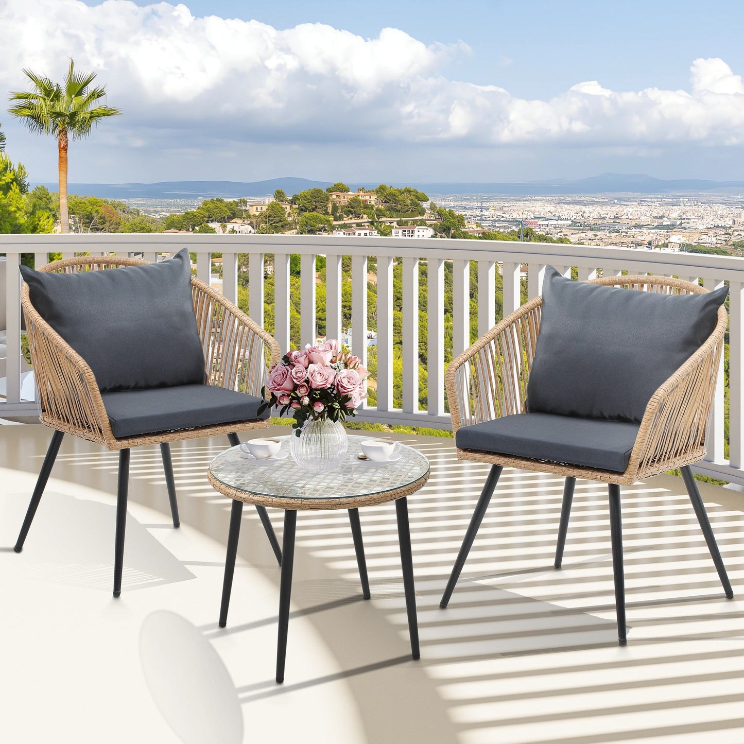 Moasis Wicker Bistro Set Outdoor Furniture - 3 Pcs