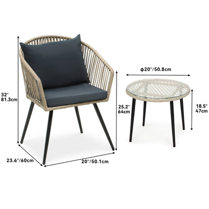 Moasis Wicker Bistro Set Outdoor Furniture - 3 Pcs