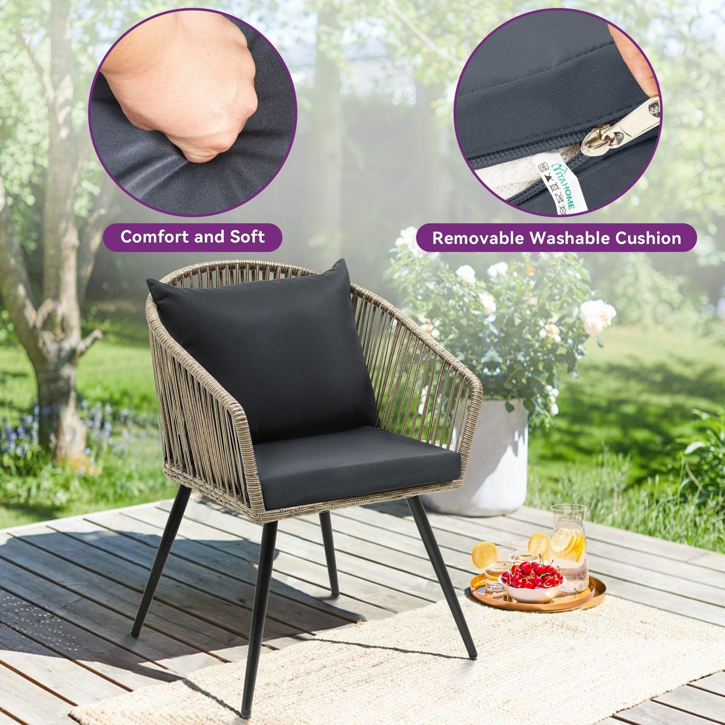 Moasis Wicker Bistro Set Outdoor Furniture - 3 Pcs