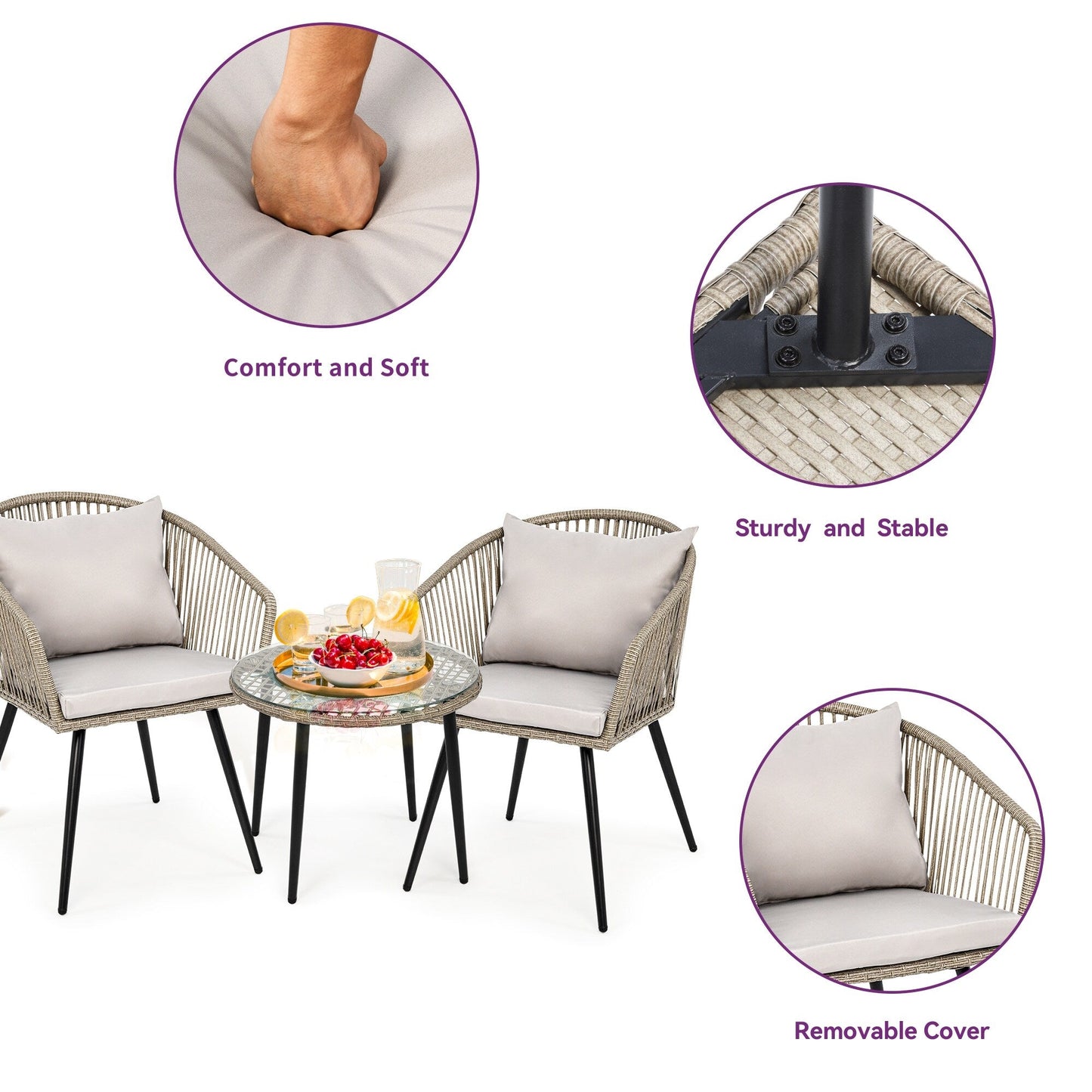 Moasis Wicker Bistro Set Outdoor Furniture - 3 Pcs