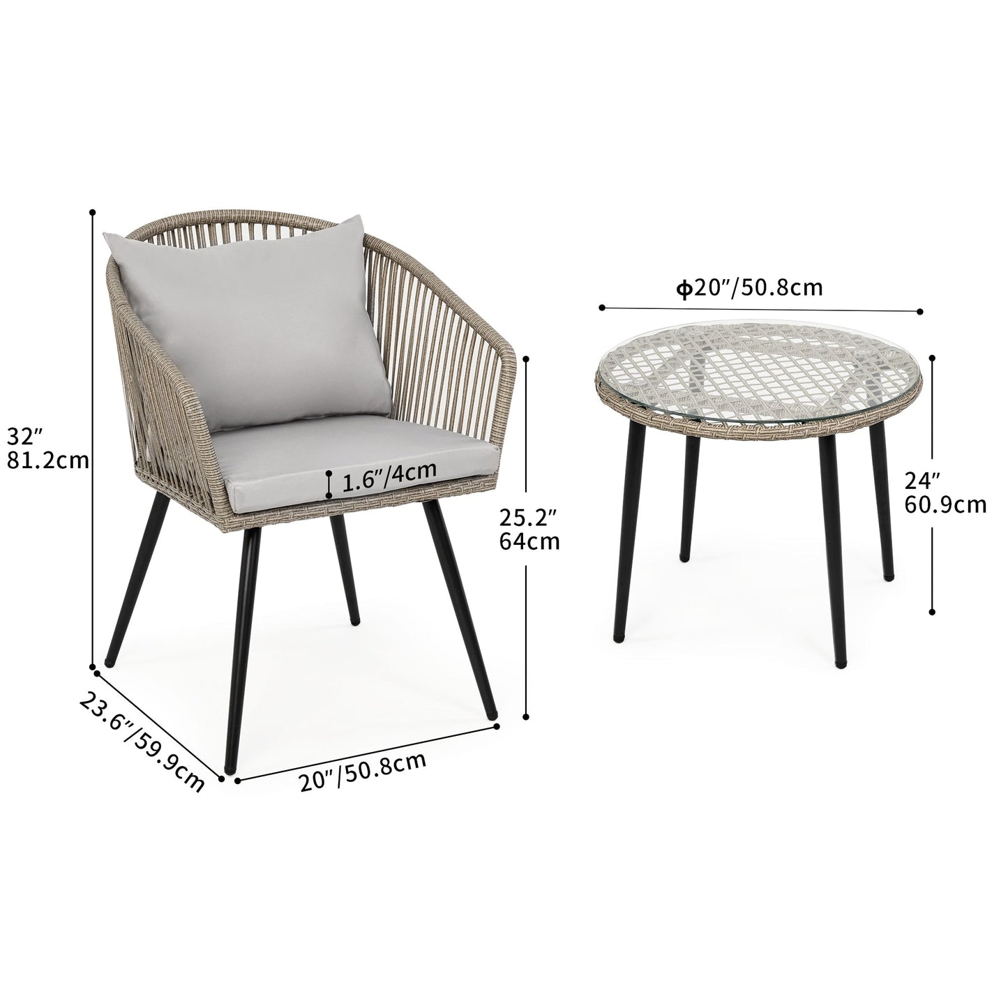 Moasis Wicker Bistro Set Outdoor Furniture - 3 Pcs