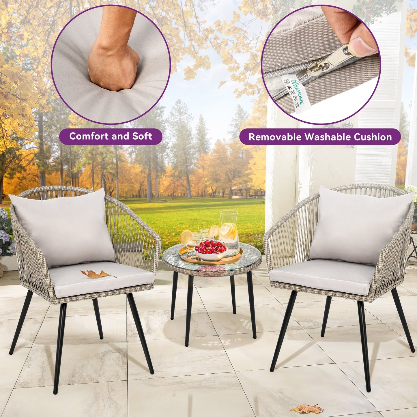 Moasis Wicker Bistro Set Outdoor Furniture - 3 Pcs