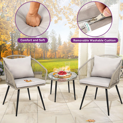 Moasis Wicker Bistro Set Outdoor Furniture - 3 Pcs